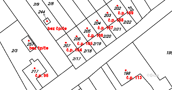 Volanice 166 na parcele st. 205 v KÚ Volanice, Katastrální mapa