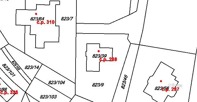 Lípa 288 na parcele st. 823/39 v KÚ Lípa nad Dřevnicí, Katastrální mapa