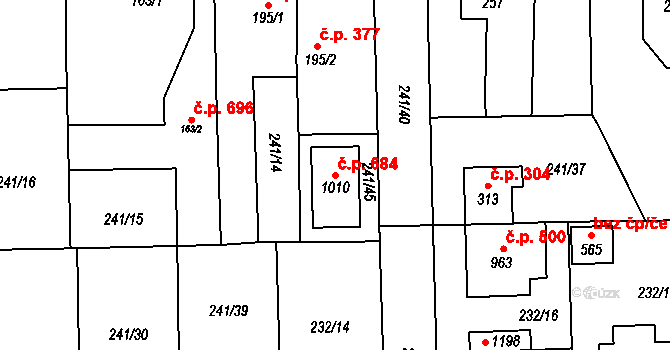 Horoměřice 684 na parcele st. 1010 v KÚ Horoměřice, Katastrální mapa