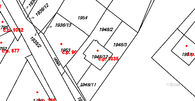 Pečky 1035 na parcele st. 1948/12 v KÚ Pečky, Katastrální mapa