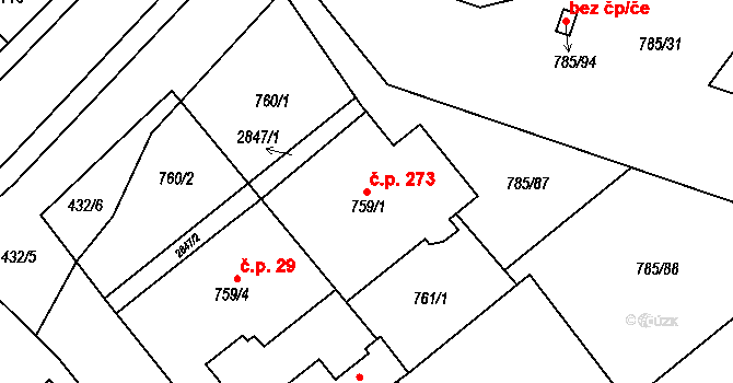 Káraný 273 na parcele st. 759/1 v KÚ Káraný, Katastrální mapa