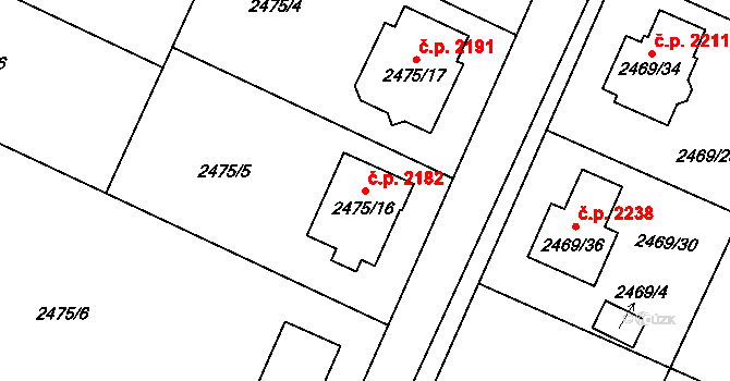 Předměstí 2182, Litoměřice na parcele st. 2475/16 v KÚ Litoměřice, Katastrální mapa