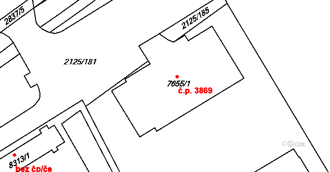 Hodonín 3869 na parcele st. 7655/1 v KÚ Hodonín, Katastrální mapa