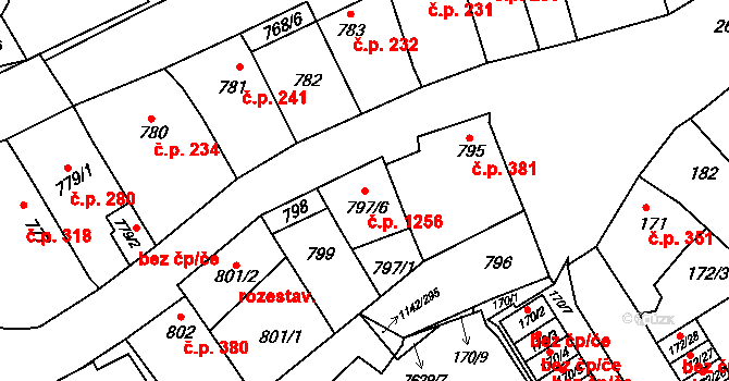 Bystrc 1256, Brno na parcele st. 797/6 v KÚ Bystrc, Katastrální mapa