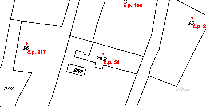 Šunychl 54, Bohumín na parcele st. 94/2 v KÚ Kopytov, Katastrální mapa
