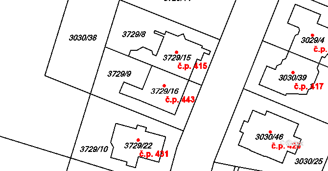 Nosálovice 443, Vyškov na parcele st. 3729/16 v KÚ Vyškov, Katastrální mapa