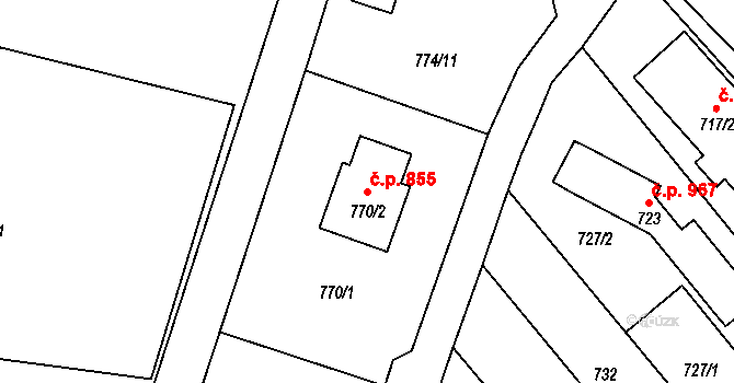 Velká Bystřice 855 na parcele st. 770/2 v KÚ Velká Bystřice, Katastrální mapa