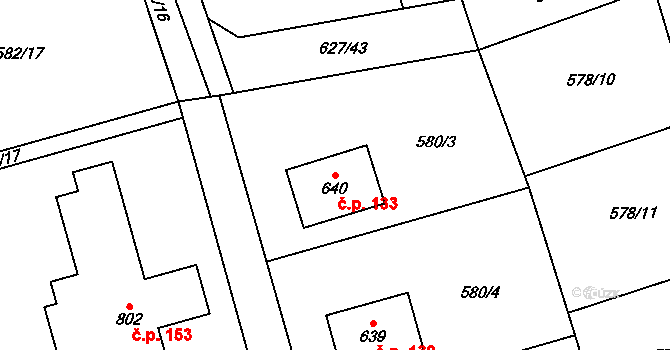 Svinaře 133 na parcele st. 640 v KÚ Svinaře, Katastrální mapa