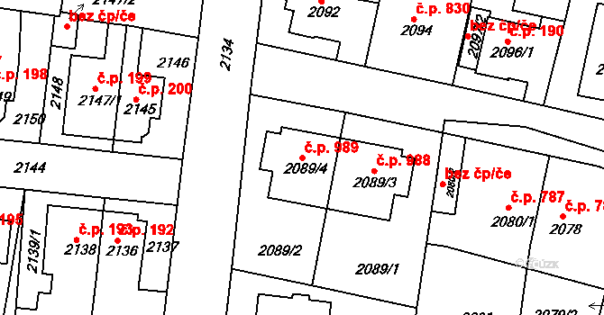 Jemnice 989 na parcele st. 2089/4 v KÚ Jemnice, Katastrální mapa