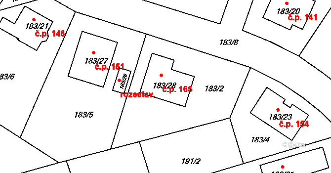 Zahájí 165 na parcele st. 183/28 v KÚ Zahájí u Hluboké nad Vltavou, Katastrální mapa