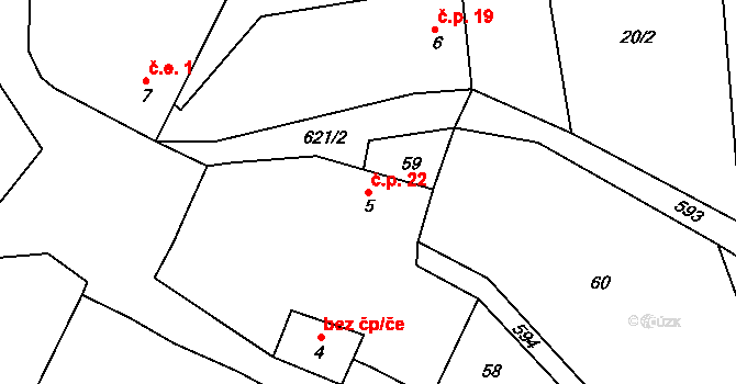 Šimanov 22, Žihobce na parcele st. 5 v KÚ Šimanov na Šumavě, Katastrální mapa