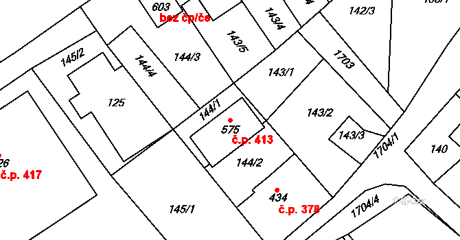 Lipová 413 na parcele st. 575 v KÚ Lipová u Šluknova, Katastrální mapa