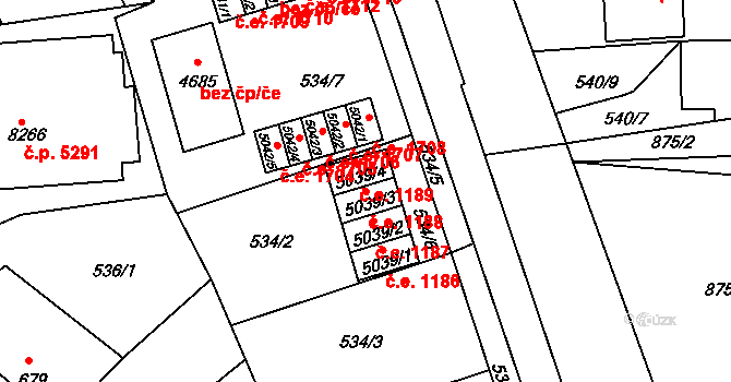 Zlín 1188 na parcele st. 5039/3 v KÚ Zlín, Katastrální mapa