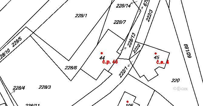 Karlov 45 na parcele st. 44 v KÚ Karlov, Katastrální mapa