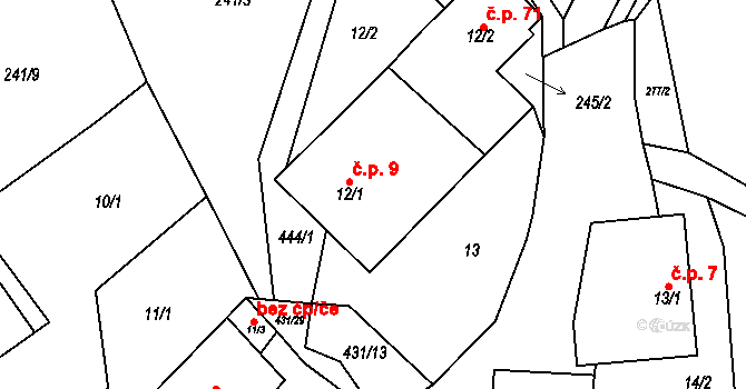Sulkovec 9 na parcele st. 12/1 v KÚ Sulkovec, Katastrální mapa