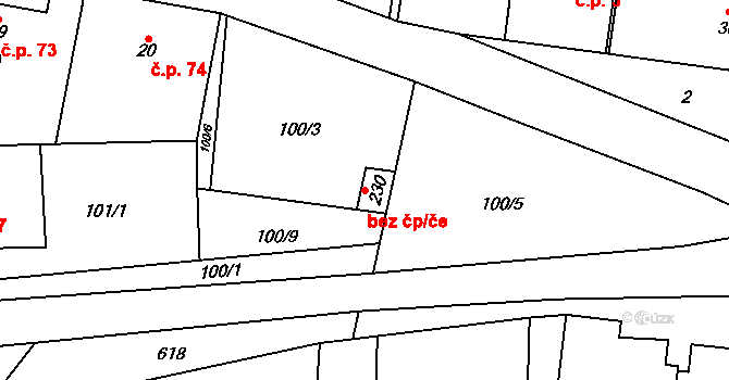 Tuchoměřice 39604268 na parcele st. 230 v KÚ Tuchoměřice, Katastrální mapa