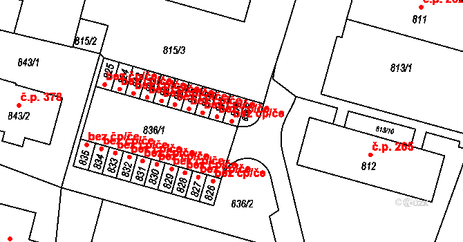 Divišov 42143268 na parcele st. 816 v KÚ Divišov u Benešova, Katastrální mapa