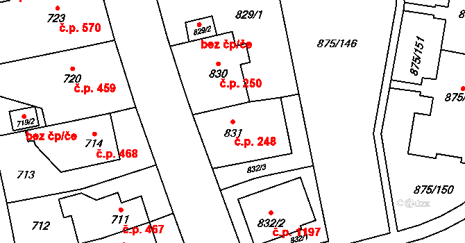 Kylešovice 248, Opava na parcele st. 831 v KÚ Kylešovice, Katastrální mapa