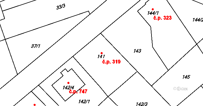 Štěpánkovice 319 na parcele st. 141 v KÚ Štěpánkovice, Katastrální mapa