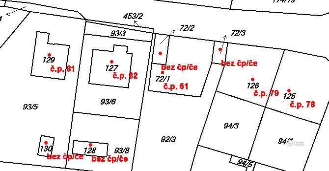 Myšenec 61, Protivín na parcele st. 72/1 v KÚ Myšenec, Katastrální mapa