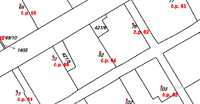 Dušejov 64 na parcele st. 82 v KÚ Dušejov, Katastrální mapa