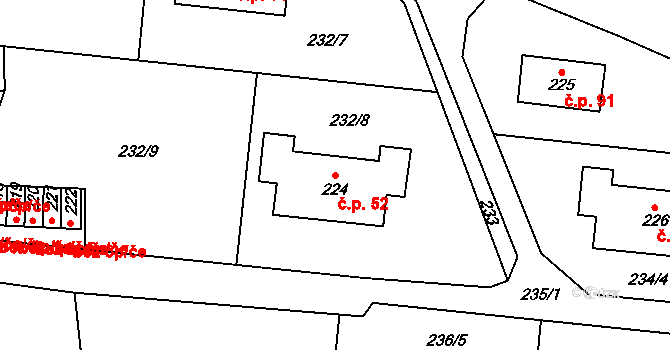 Beroun-Zdejcina 52, Beroun na parcele st. 224 v KÚ Zdejcina, Katastrální mapa