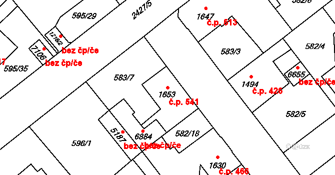 Beroun-Závodí 541, Beroun na parcele st. 1653 v KÚ Beroun, Katastrální mapa