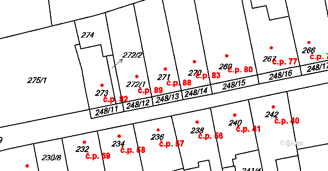 Svinařov 88 na parcele st. 271 v KÚ Svinařov u Kladna, Katastrální mapa