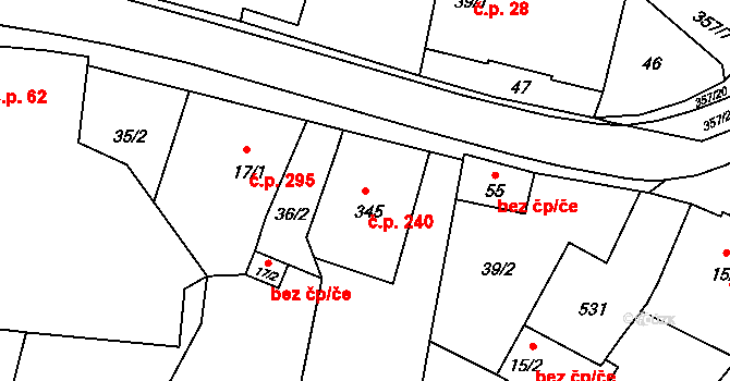 Chotoviny 240 na parcele st. 345 v KÚ Chotoviny, Katastrální mapa