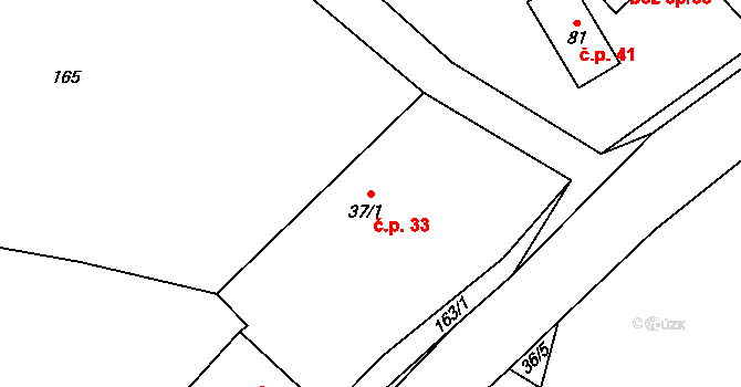 Ostrovec 33, Ostrovec-Lhotka na parcele st. 37/1 v KÚ Ostrovec u Terešova, Katastrální mapa