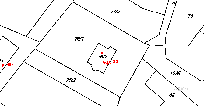 Kleny 33, Provodov-Šonov na parcele st. 76/2 v KÚ Kleny, Katastrální mapa