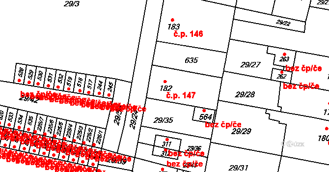 Nové Jesenčany 147, Pardubice na parcele st. 182 v KÚ Nové Jesenčany, Katastrální mapa