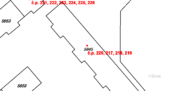 Polabiny 217,218,219,220, Pardubice na parcele st. 5645 v KÚ Pardubice, Katastrální mapa