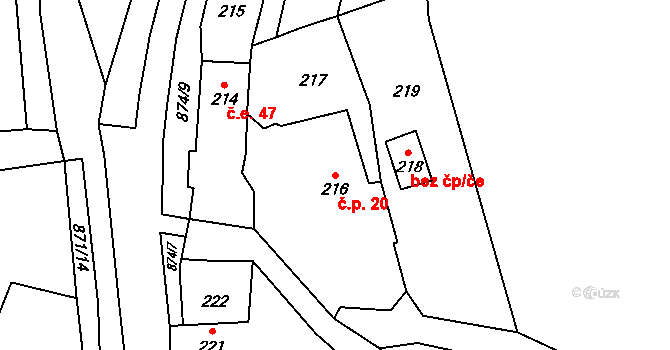 Bukovice 20, Velké Losiny na parcele st. 216 v KÚ Bukovice u Velkých Losin, Katastrální mapa