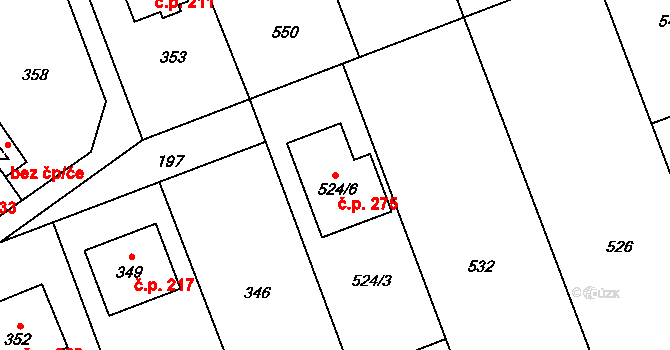 Přerov VII-Čekyně 275, Přerov na parcele st. 524/6 v KÚ Čekyně, Katastrální mapa