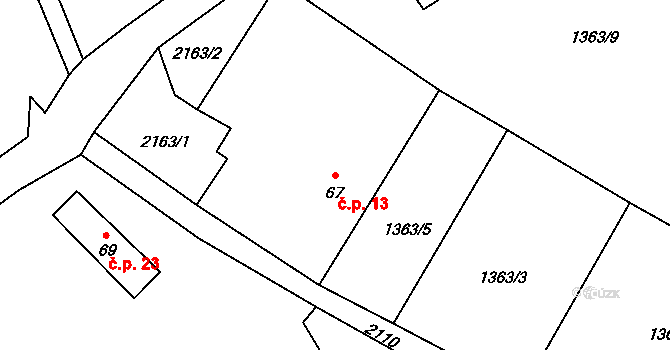 Suchdol 13, Bujanov na parcele st. 67 v KÚ Suchdol u Bujanova, Katastrální mapa