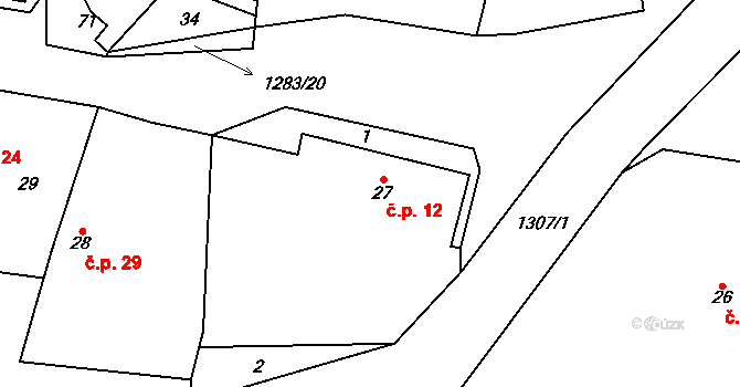 Vlkosovice 12, Černovice na parcele st. 27 v KÚ Vlkosovice, Katastrální mapa