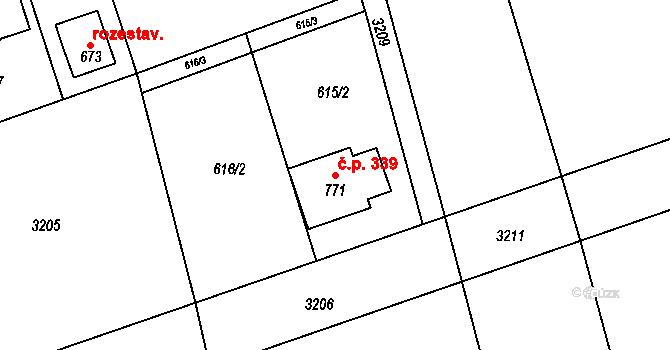 Klenčí pod Čerchovem 339 na parcele st. 771 v KÚ Klenčí pod Čerchovem, Katastrální mapa