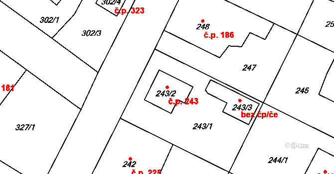 Senec 243, Zruč-Senec na parcele st. 243/2 v KÚ Senec u Plzně, Katastrální mapa