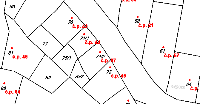 Kojetín III-Kovalovice 97, Kojetín na parcele st. 74/2 v KÚ Kovalovice u Kojetína, Katastrální mapa