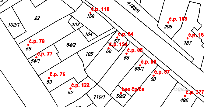 Lenešice 124 na parcele st. 56 v KÚ Lenešice, Katastrální mapa