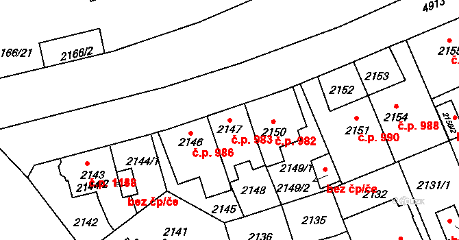 Louny 983 na parcele st. 2147 v KÚ Louny, Katastrální mapa