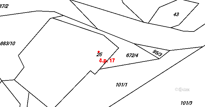 Petrovice u Uhelné Příbramě 17, Uhelná Příbram na parcele st. 25 v KÚ Petrovice u Uhelné Příbramě, Katastrální mapa