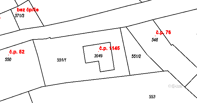 Zruč nad Sázavou 1145 na parcele st. 3049 v KÚ Zruč nad Sázavou, Katastrální mapa