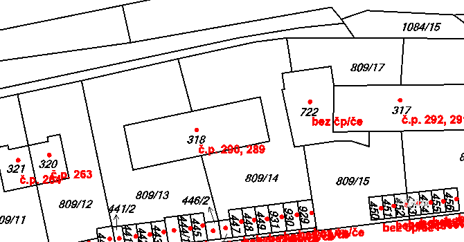 Chlumčany 289,290 na parcele st. 318 v KÚ Chlumčany u Přeštic, Katastrální mapa