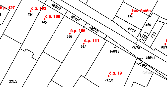 Zahnašovice 111 na parcele st. 147 v KÚ Zahnašovice, Katastrální mapa
