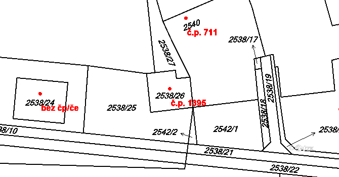 Holešov 1395 na parcele st. 2538/26 v KÚ Holešov, Katastrální mapa