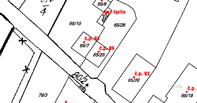 Lukov 89 na parcele st. 65/25 v KÚ Lukov nad Dyjí, Katastrální mapa