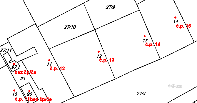 Běruničky 13, Běrunice na parcele st. 12 v KÚ Běruničky, Katastrální mapa