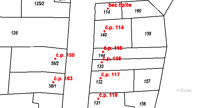 Přerov III-Lověšice 115, Přerov na parcele st. 144 v KÚ Lověšice u Přerova, Katastrální mapa